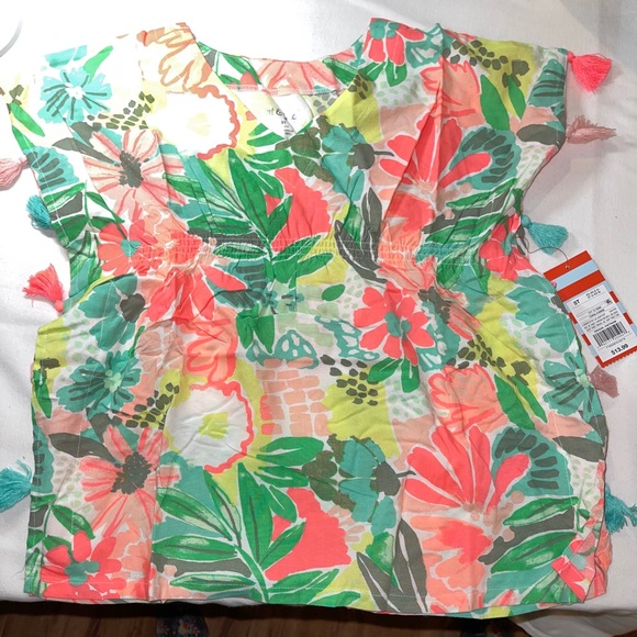Cat & Jack Other - Sleeveless Floral shirt‎ or swim suit coverup size 5T floral design mint & coral
